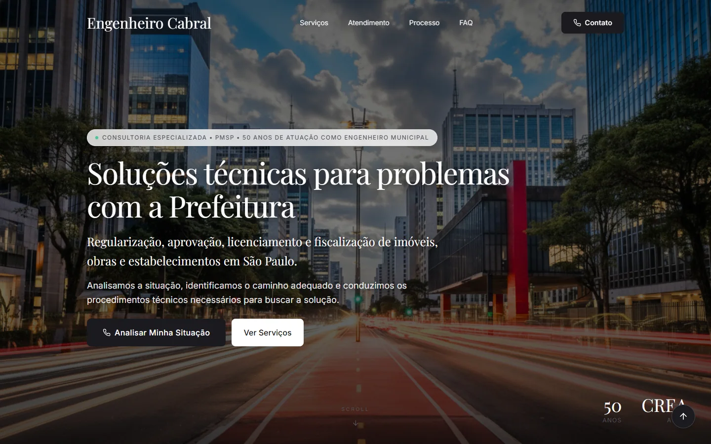Captura da página inicial de Engenheiro Cabral em computador