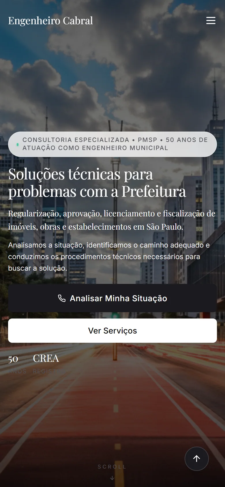 Captura da página inicial de Engenheiro Cabral em celular