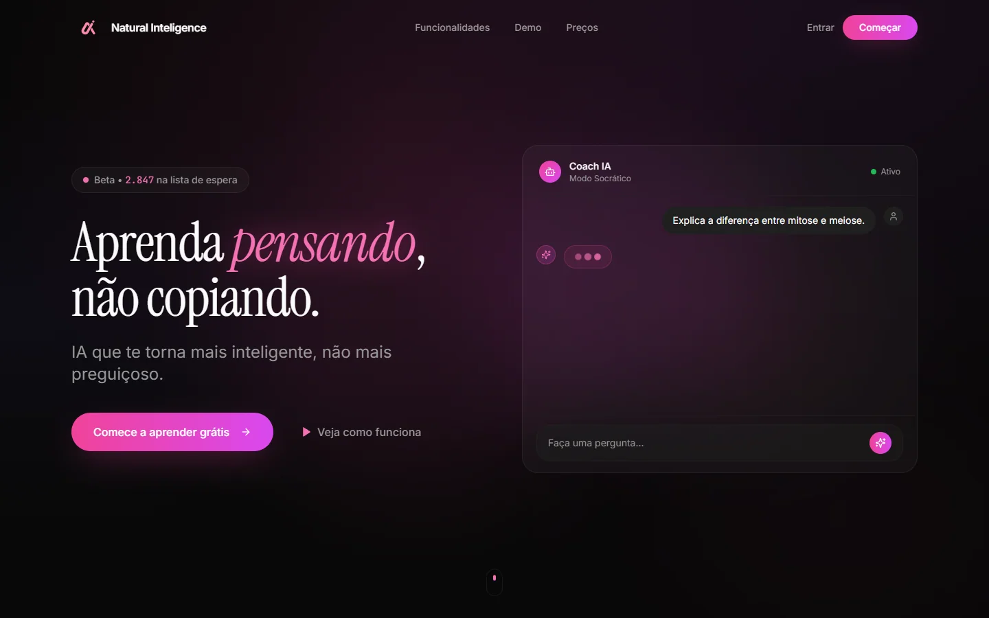 Captura da página inicial de Natural Inteligence em computador