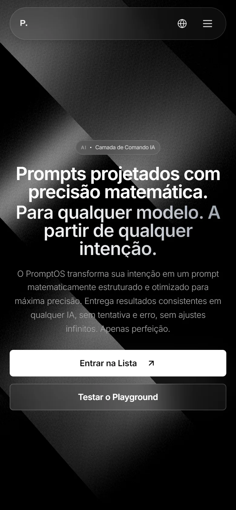 Captura da página inicial de PromptOS em celular